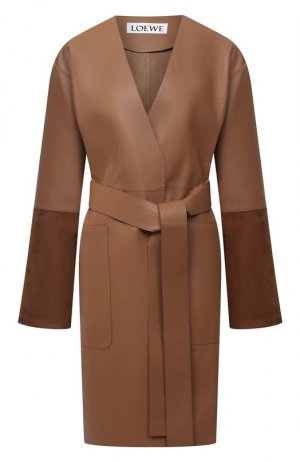 Кожаное пальто Loewe. Цвет: коричневый