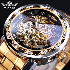 Часы-победитель, мужские модные повседневные классические популярные ажурные механические часы со стразами и ручным управлением WINNER