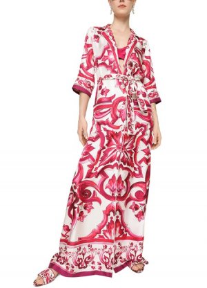 Длинное платье-рубашка из твила с принтом Майолика Dolce & Gabbana