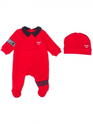 Комплект из комбинезона и шапки с вышитым логотипом Cesare Paciotti 4Us Kids. Цвет: красный