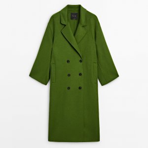 Пальто Long Wool Blend Double-breasted, зеленый Massimo Dutti. Цвет: зеленый
