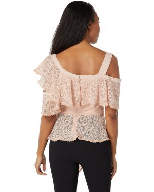 Топ Floral Stretch Lace with Satin Back Crepe Top, цвет Bare Pink BCBGMAXAZRIA