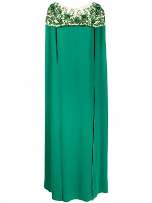Платье-кейп с вышивкой Marchesa Notte. Цвет: зеленый