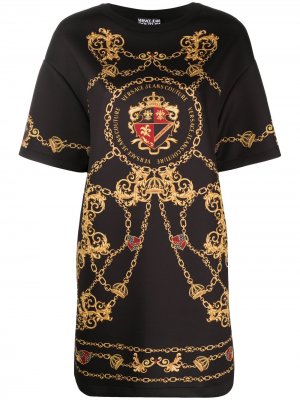 Короткое платье с логотипом Versace Jeans Couture. Цвет: черный