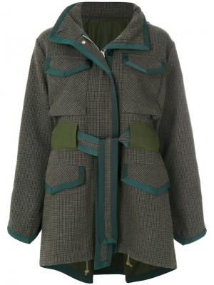 Твидовое пальто с поясом Sacai. Цвет: зелёный
