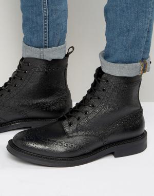 Кожаные ботинки-броги на шнуровке Zign. Цвет: черный