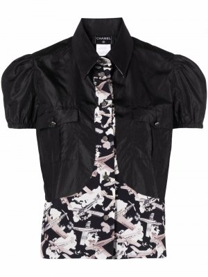 Шелковая блузка 2006-го года с принтом Chanel Pre-Owned. Цвет: черный