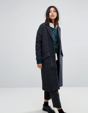 Длинное шерстяное пальто Parka London. Цвет: темно-синий