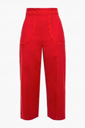 Укороченные широкие брюки из смесового хлопка с отделкой рыхлой ткани REDVALENTINO, красный REDValentino