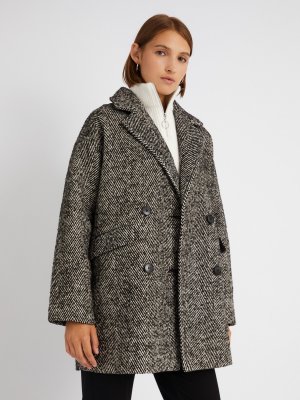 Длинное пальто оверсайз силуэта без утеплителя с узором в полоску zolla. Цвет: черный