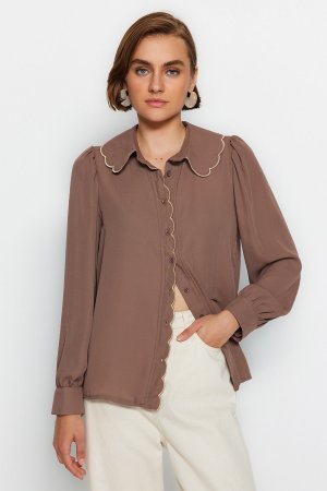 Рубашка с вышивкой, коричневый Trendyol