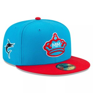 Мужская приталенная шляпа New Era сине-красная Miami Marlins 2021 City Connect 59FIFTY