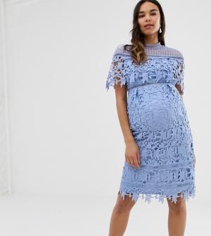 Голубое кружевное платье мини с высоким воротником -Синий Chi London Maternity