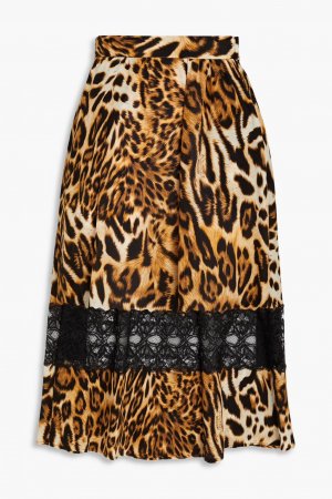 Юбка миди из шелкового крепдешина с леопардовым принтом и кружевной отделкой , цвет Animal print Boutique Moschino
