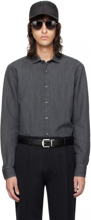 Черная джинсовая рубашка на пуговицах Zegna