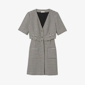 Мини-платье из эластичной ткани с короткими рукавами и узором «гусиные лапки» , цвет noir / gris Sandro