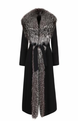 Шерстяное пальто с отделкой из меха лисы Simonetta Ravizza. Цвет: черный