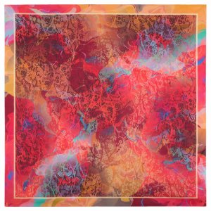 Платок ,135х135 см, красный, зеленый Павловопосадская платочная мануфактура. Цвет: голубой/розовый/желтый