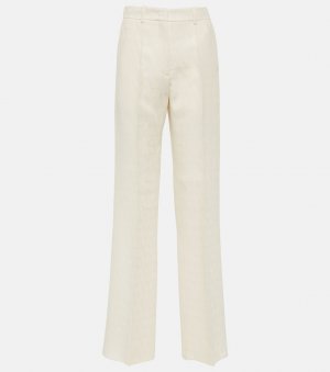 Широкие брюки из шерсти и шелка с высокой посадкой , бежевый Valentino