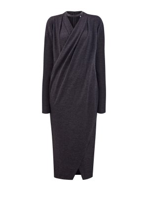 Платье из шерстяного джерси с элегантным чокером Precious BRUNELLO CUCINELLI. Цвет: серый