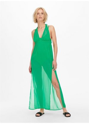 Зеленое женское длинное пляжное платье с круглым вырезом Only