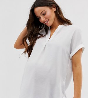 Белая рубашка с воротником-стойкой New Look Maternity. Цвет: белый