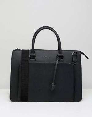 Черная сумка для ноутбука из искусственной кожи с логотипом ASOS DESIGN. Цвет: серый