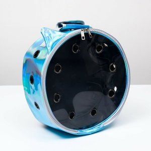 Рюкзак круглый для кошек и собак, прозрачный, 26 см, голубой Пижон. Цвет: серебристый, разноцветный, голубой