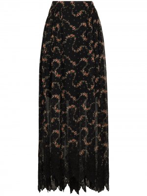 Прозрачная юбка макси с цветочным принтом Paco Rabanne. Цвет: черный