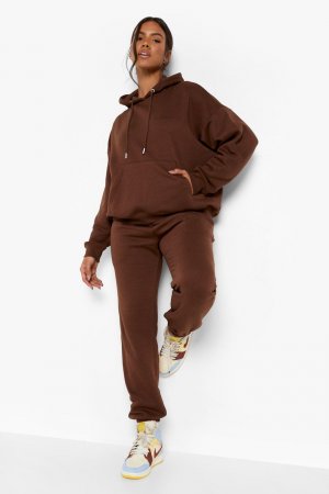 Спортивный костюм с капюшоном dsgn studio принтом текста , шоколадный Boohoo