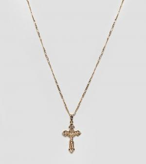 Позолоченное ожерелье с массивным крестом Rock N Rose 'N'. Цвет: золотой