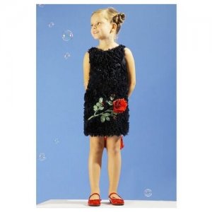 Праздничное платье-футляр из шифона, с розой, Маленькая Леди, 1607-316-ВПСШ (140 темно-синий красной отделкой) леди. Цвет: синий