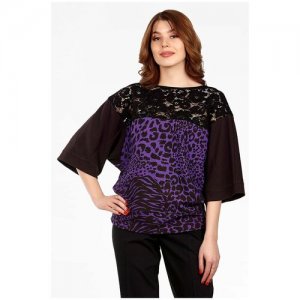 Блуза SettyS Collection, повседневный стиль, трикотажная, размер 48, черный, фиолетовый Setty'S Collection