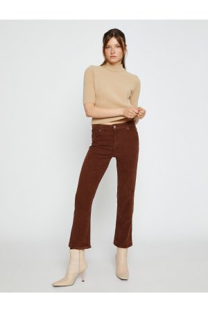 Испанские укороченные бархатные брюки узкого кроя , коричневый Koton