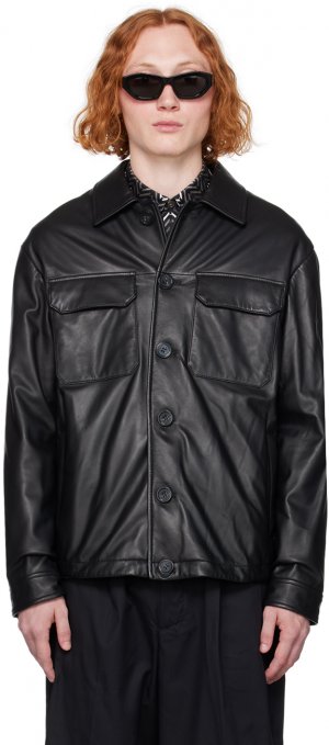 Черная кожаная стеганая куртка Emporio Armani
