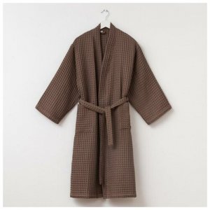 Халат удлиненный, укороченный рукав, пояс, размер 50-52, коричневый Этель. Цвет: коричневый