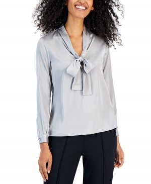 Женская однотонная блузка с завязками и длинными рукавами Anne Klein