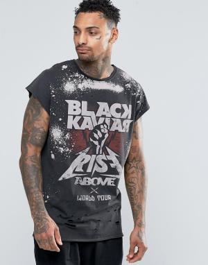 Длинная футболка без рукавов с потертостями Black Kaviar. Цвет: черный