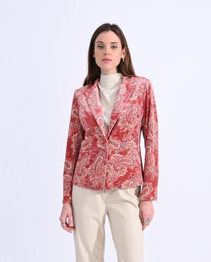 Женский бархатный пиджак с воротником лацканами и принтом , красный Molly Bracken