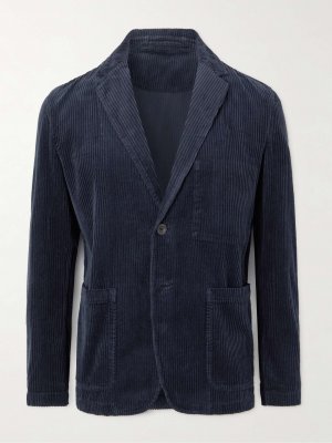 Пиджак из неструктурированного хлопка и вельвета, окрашенный в готовом виде , синий Mr P.
