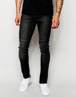Черные байкерские джинсы Systvm. Цвет: черный