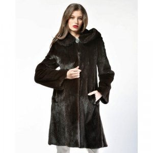 Пальто , норка, силуэт полуприлегающий, капюшон, размер 38, черный Manakas Frankfurt. Цвет: черный