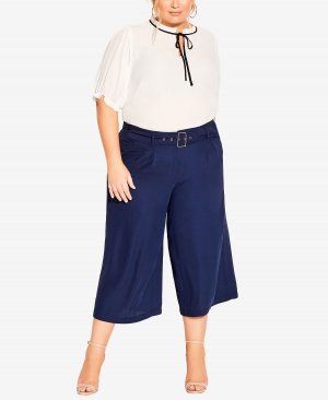 Модные легкие укороченные брюки большого размера , синий City Chic