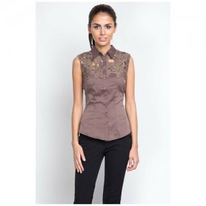 Блуза , прилегающий силуэт, короткий рукав, размер 40, коричневый Marimay. Цвет: коричневый