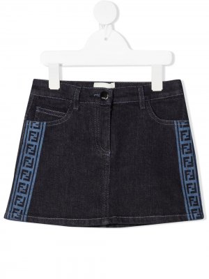 Джинсовая юбка с логотипом FF Fendi Kids. Цвет: синий
