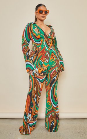 Шифоновые брюки-клеш с разноцветным абстрактным принтом Plus PrettyLittleThing