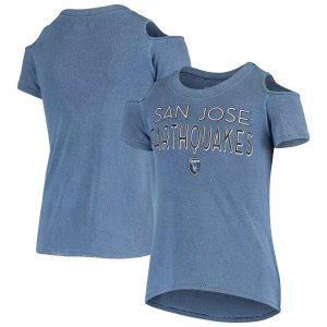 Синяя футболка с открытыми плечами для девочек и молодежи 5th & Ocean by New Era San Jose Earthquakes