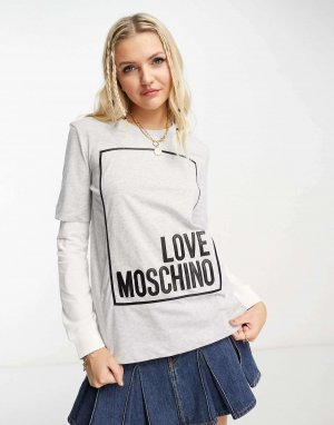 Серый меланжевый двухслойный топ с логотипом Love Moschino