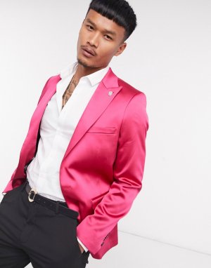 Сатиновый пиджак ярко-розового цвета с широкими лацканами -Розовый Twisted Tailor