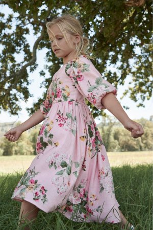 Вечернее платье миди из вискозы и льна , розовый Laura Ashley